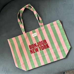 Sezane Bonjour New York Recycled Cotton Tote in Pink/Green
